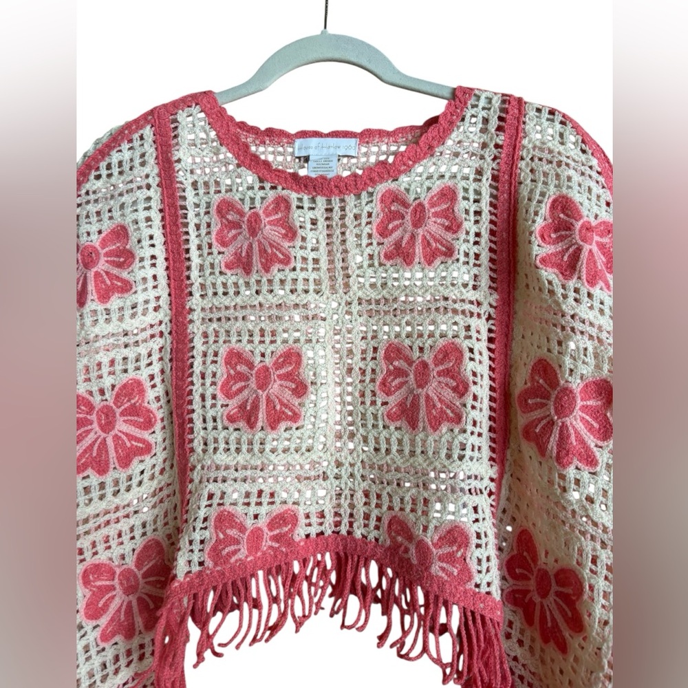 House of Harlow 1960 Crochet Knit Shawl Fringe Poncho - Picture 8 of 9